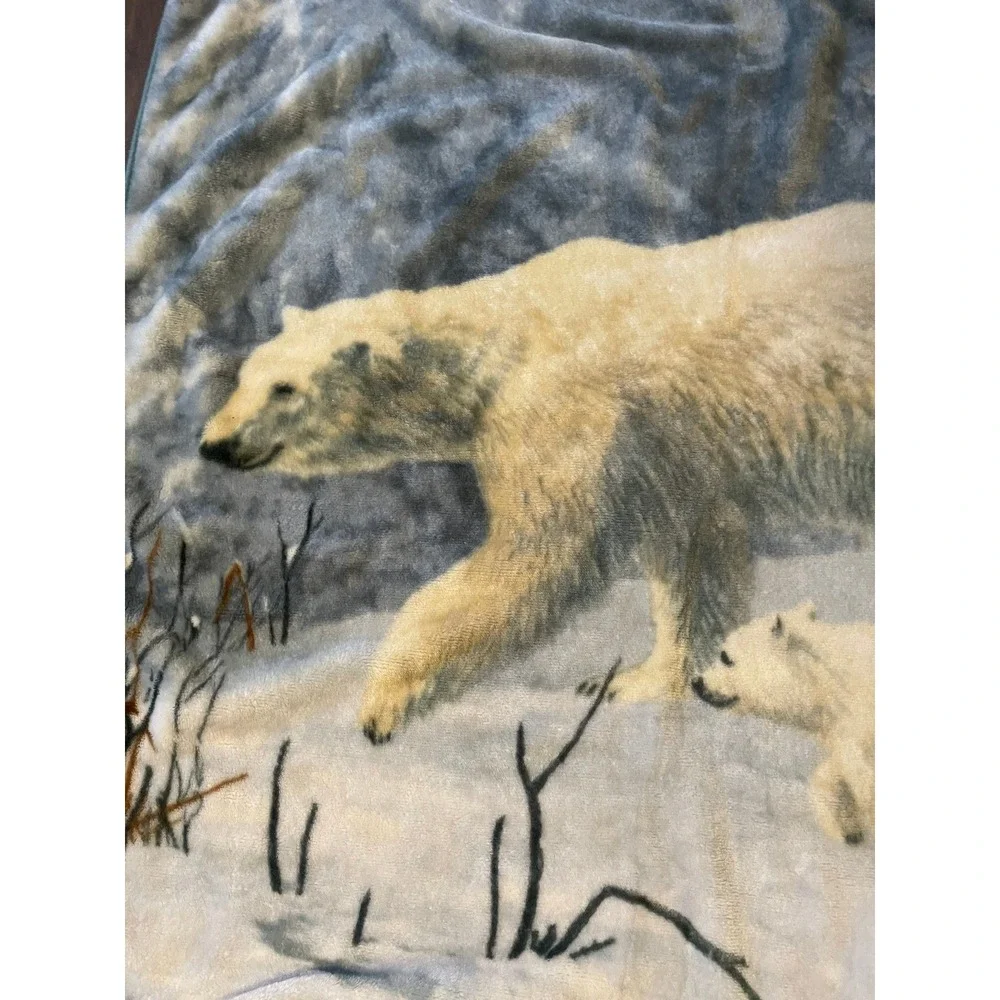 James Hautman Polar Bear Wildlife Fleece Throw Blanket‎ 60x50 Blue White Winter